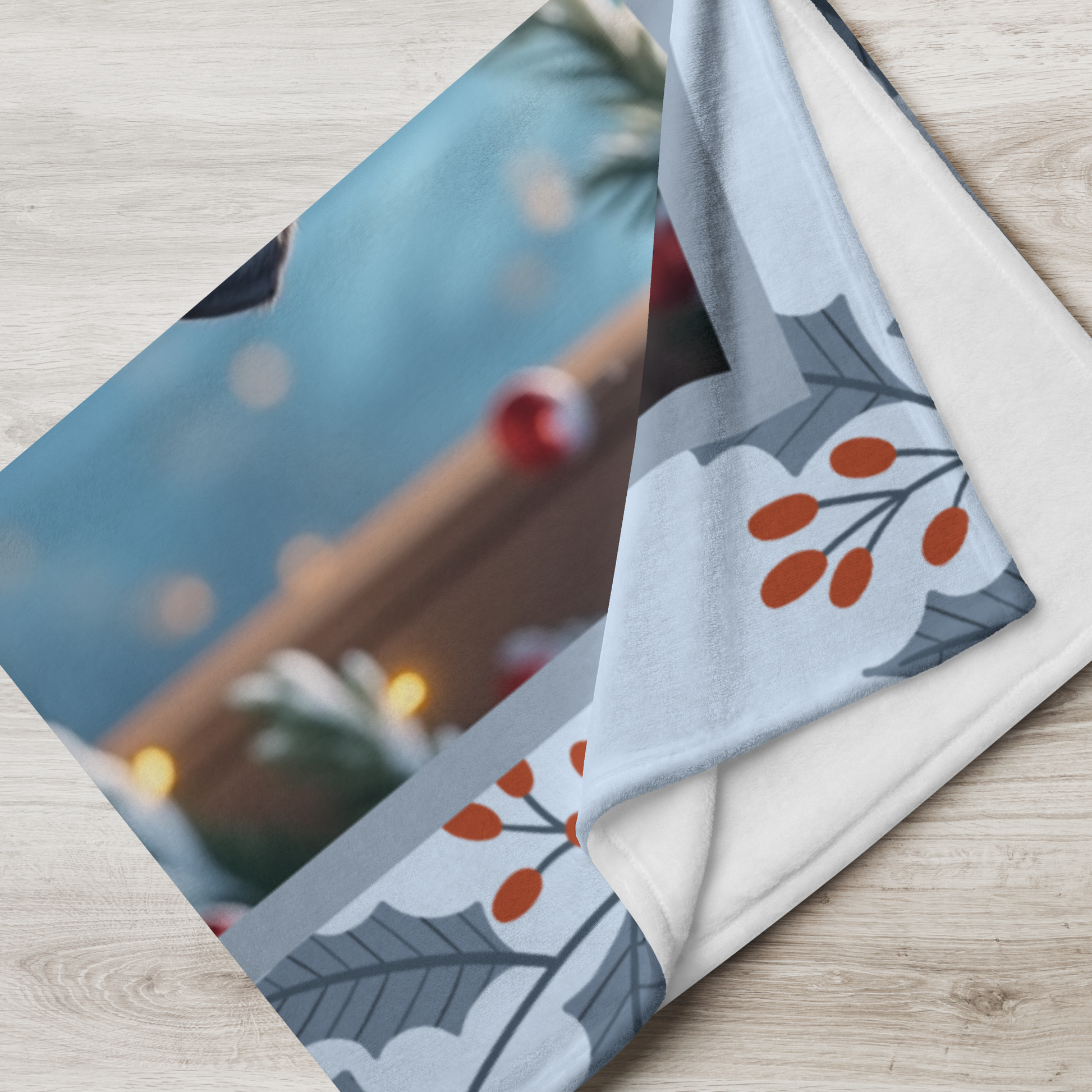 Labrador Retriever Black custom winter blanket featuring a loyal Lab in a bright lodge-style snowy illustration