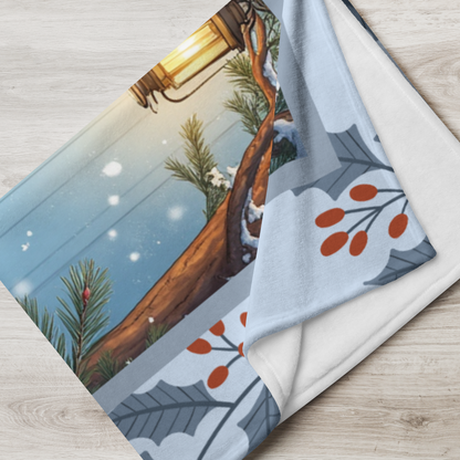 German Shepherd Black custom winter blanket with strong German Shepherd artwork in a cozy snowy lodge scene