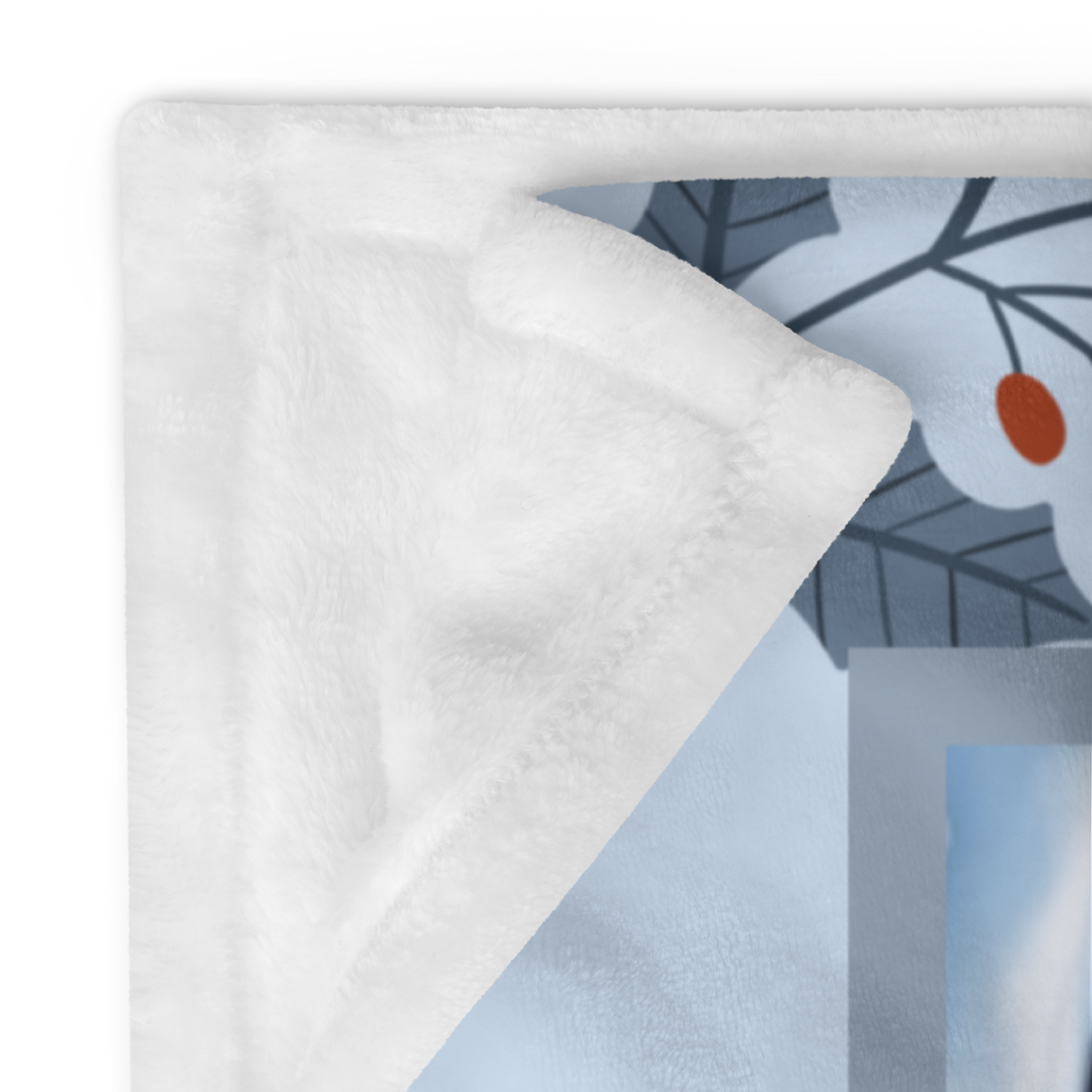 German Shepherd White personalized winter throw featuring a white German Shepherd in a bright lodge winter setting