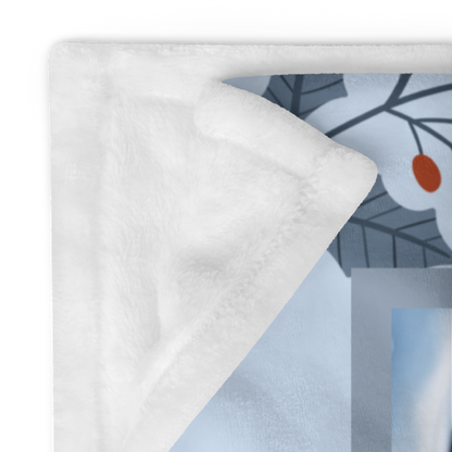 German Shepherd White personalized winter throw featuring a white German Shepherd in a bright lodge winter setting