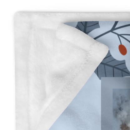 French Bulldog Cream personalized winter throw with soft Frenchie artwork and glowing snow-covered lodge details