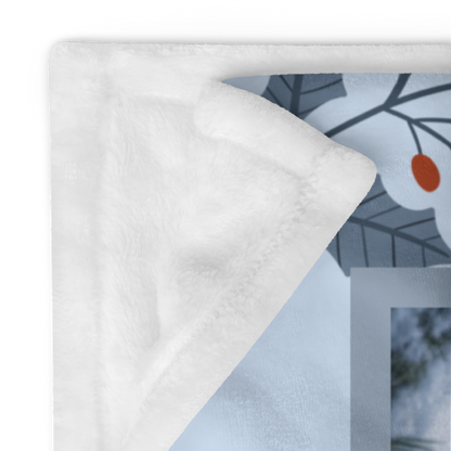 French Bulldog Black custom winter blanket featuring a charming Frenchie in a bright cozy lodge-style winter scene