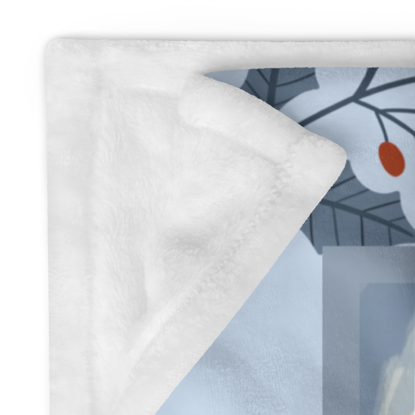 French Bulldog Fawn custom winter blanket showing a French Bulldog in a cheerful illustrated winter lodge setting