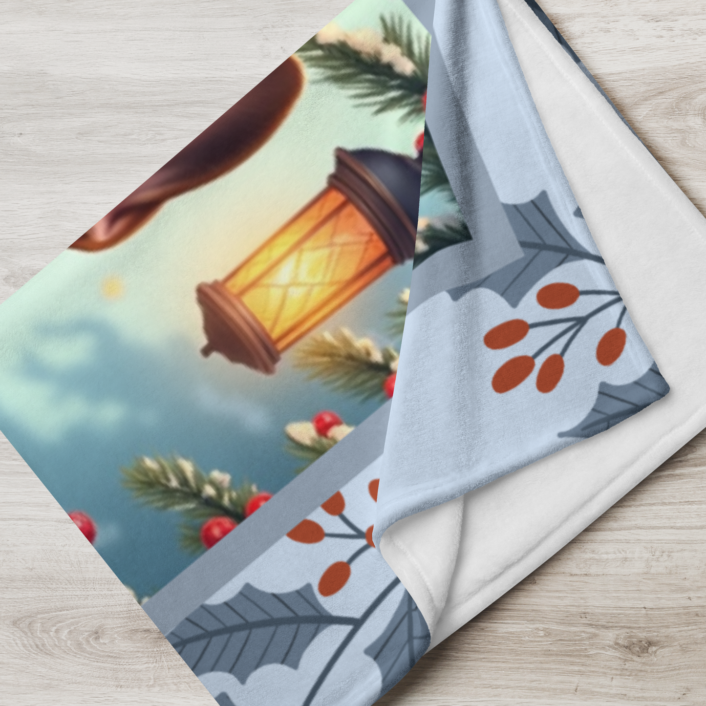 French Bulldog Red Fawn personalized winter throw with adorable Frenchie art and festive snowy lodge background