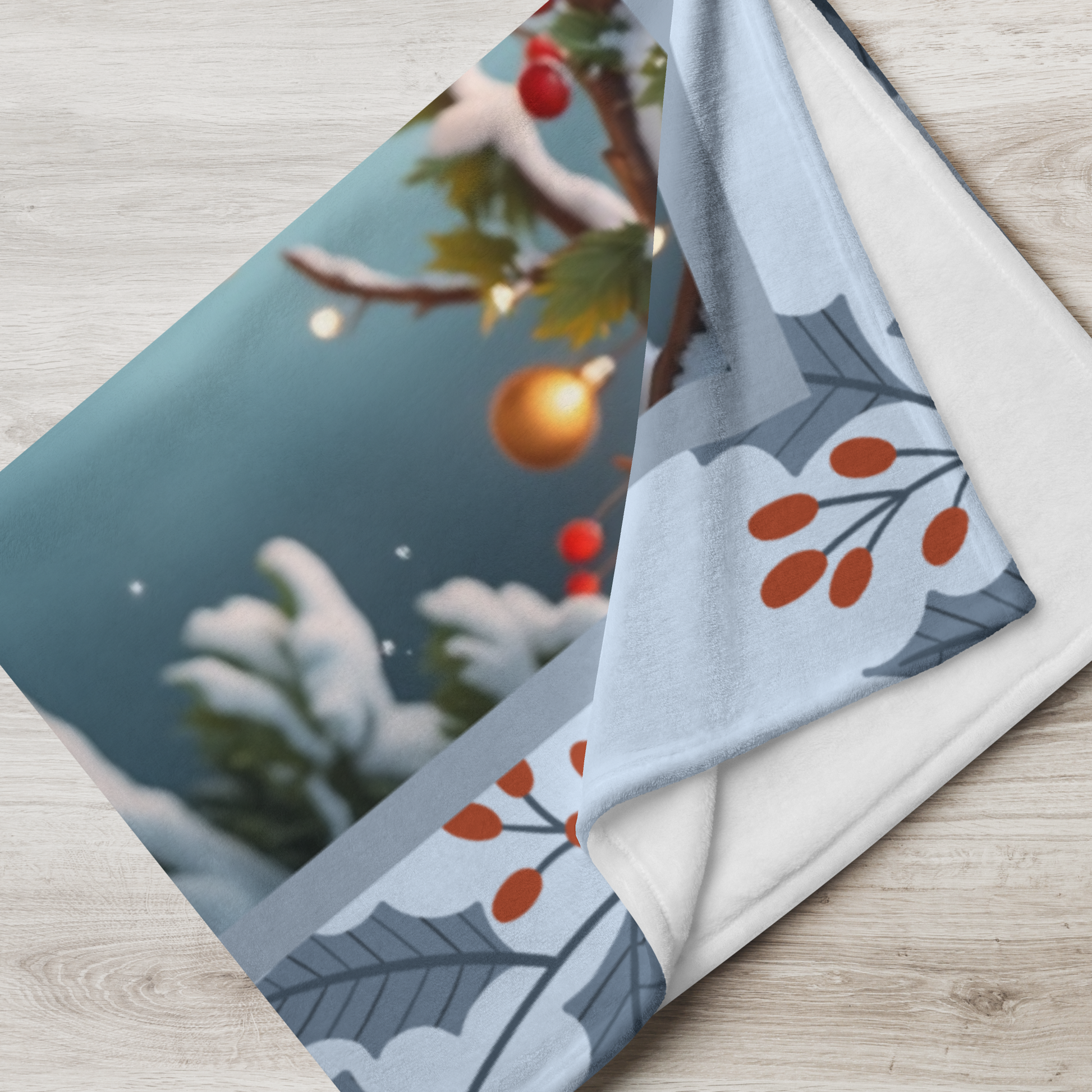 Rottweiler Chocolate personalized winter throw with a rich chocolate Rottweiler illustrated in a bright lodge setting