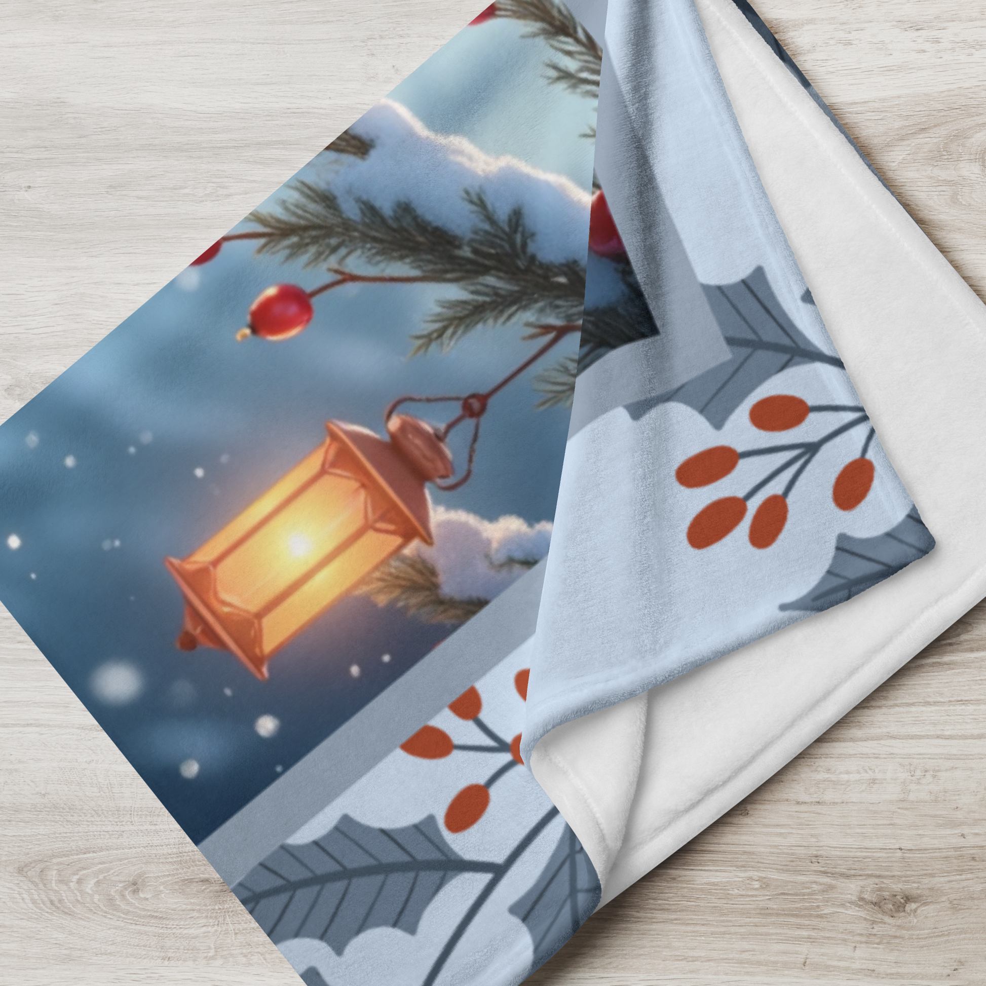 Husky Silver personalized winter throw with silver Husky artwork and glowing snowy lodge décor