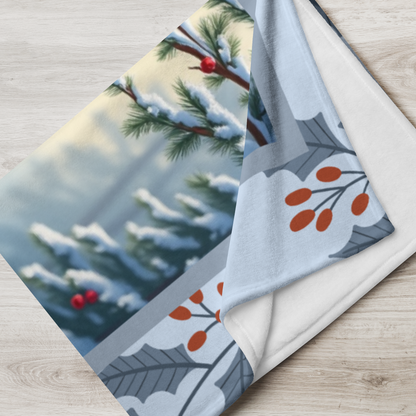 Husky Wolf Grey personalized winter throw featuring a wolf-grey Husky in a cozy illustrated lodge scene