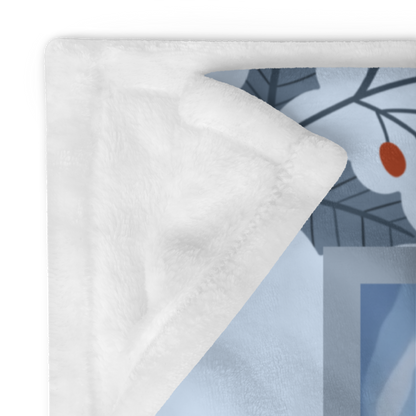 Husky Black custom winter blanket featuring a noble Husky standing in a bright illustrated winter lodge scene