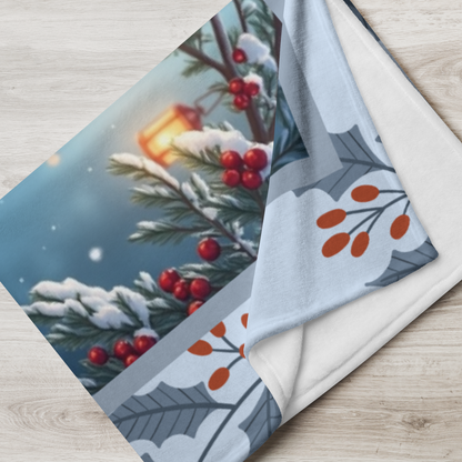 Husky Agouti and White custom winter blanket featuring an Arctic Husky in a bright cozy lodge-style scene