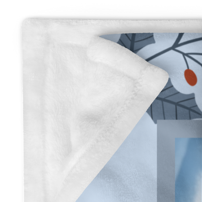 Husky Chocolate Red personalized winter throw with warm-toned Husky art in a cozy snowy lodge illustration