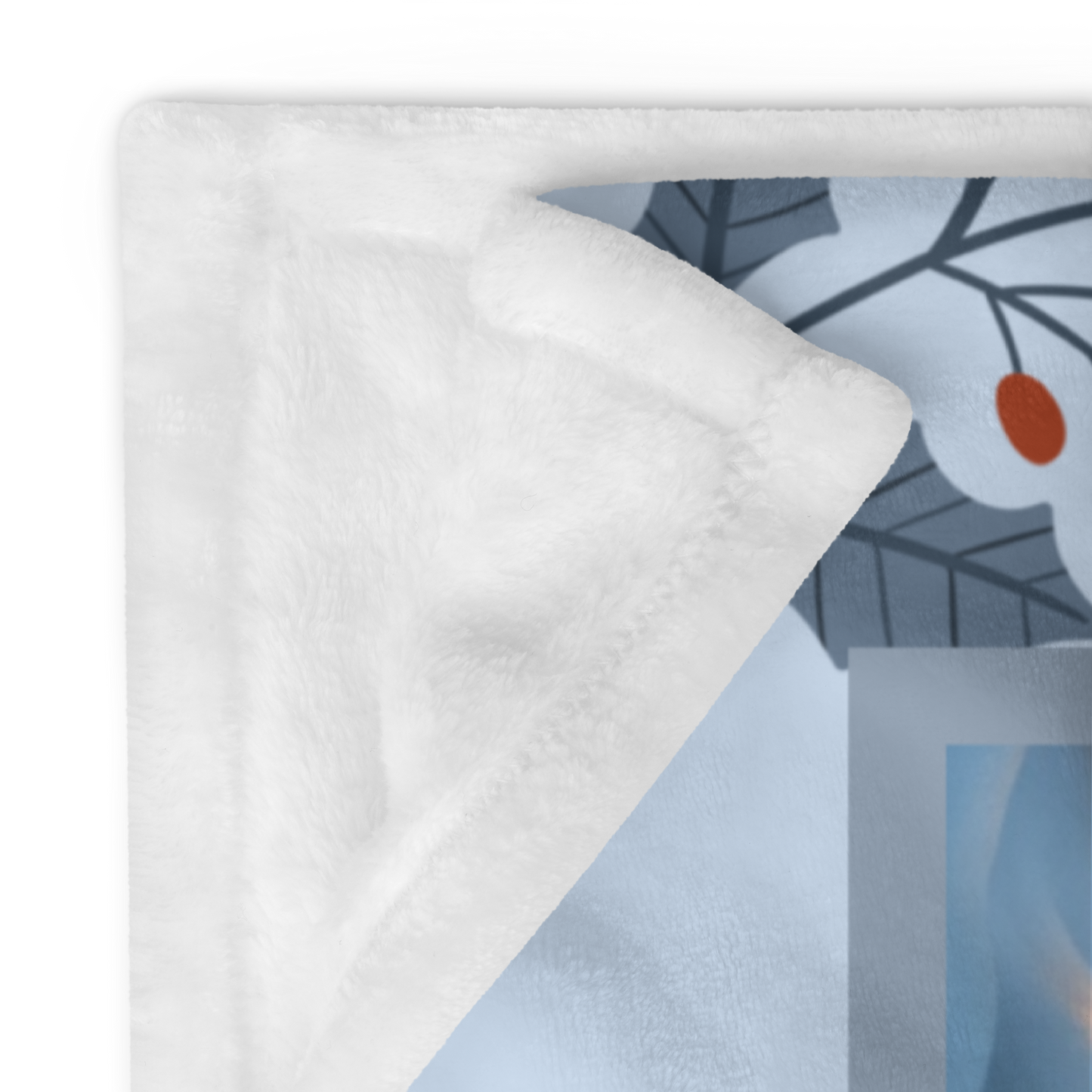 Doberman Red custom winter dog blanket featuring a Doberman standing in a bright snowy lodge-style illustration