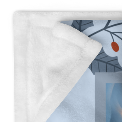 Doberman Red custom winter dog blanket featuring a Doberman standing in a bright snowy lodge-style illustration