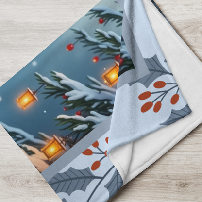 Doberman Red and Rust personalized winter blanket with bold Doberman art and cozy glowing winter lodge details