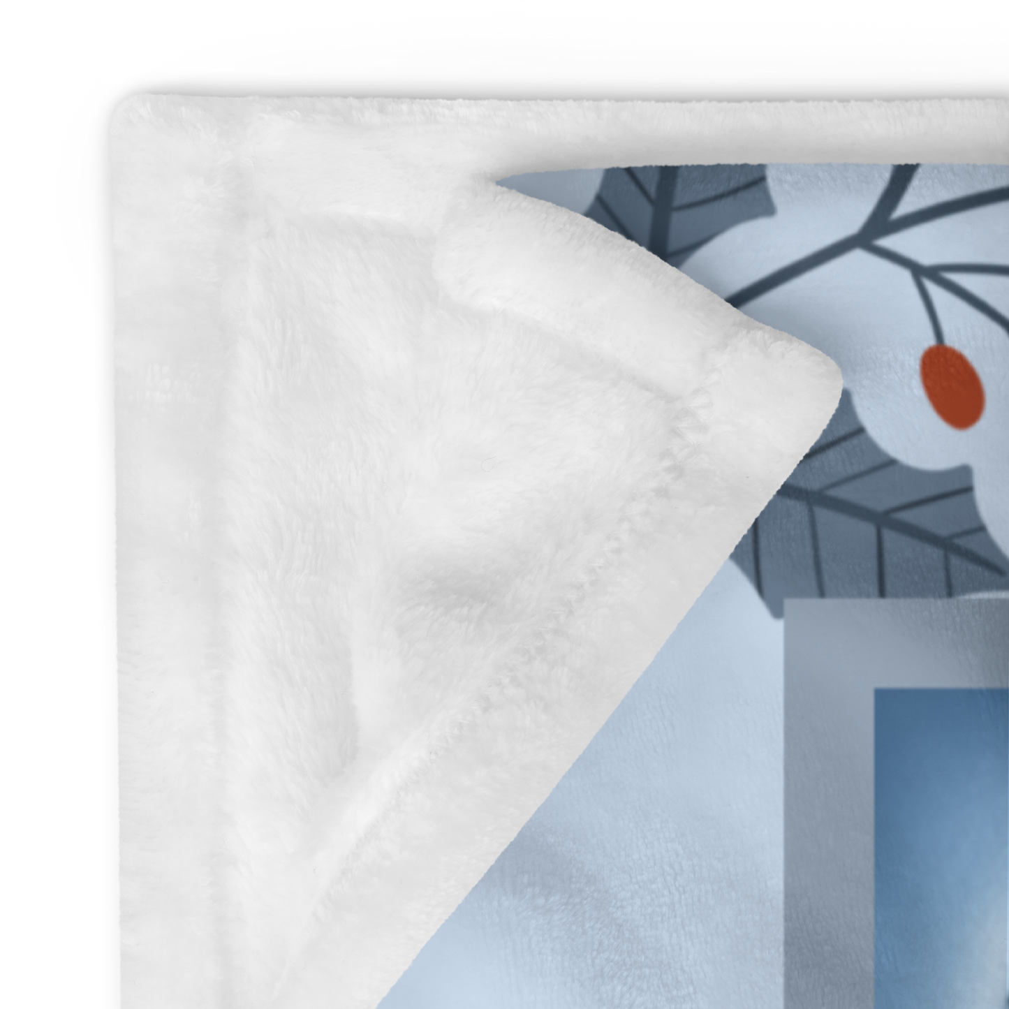 Doberman Blue and Rust personalized winter dog blanket with elegant Doberman artwork and bright snowy lodge scenery