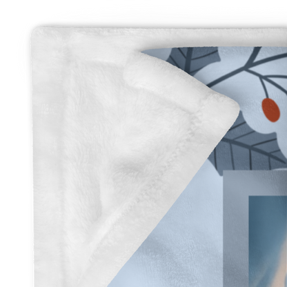 Doberman Fawn and Rust custom winter throw showing a proud Doberman in a cheerful snow-covered lodge setting