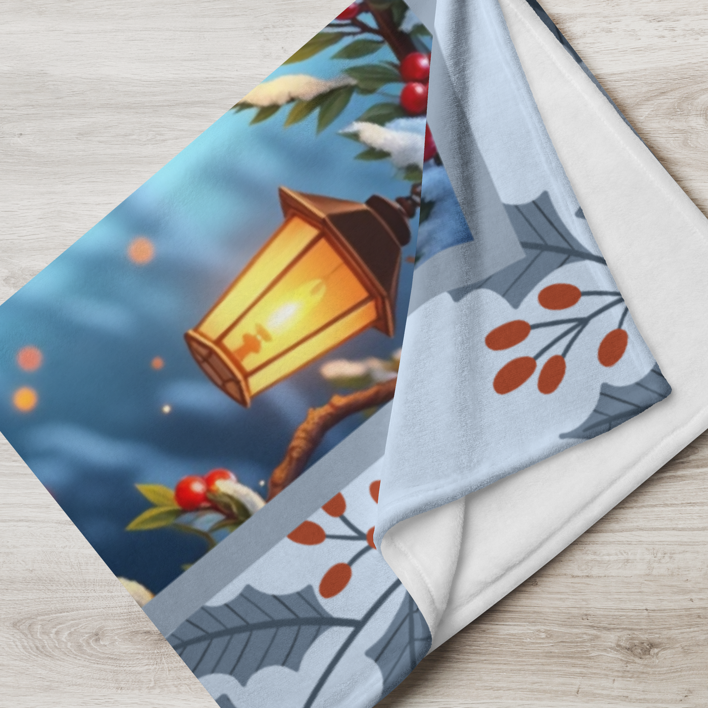 Doberman Black and Rust custom winter blanket featuring a sleek Doberman illustration in a cozy lodge-style winter scene