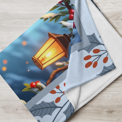 Doberman Black and Rust custom winter blanket featuring a sleek Doberman illustration in a cozy lodge-style winter scene