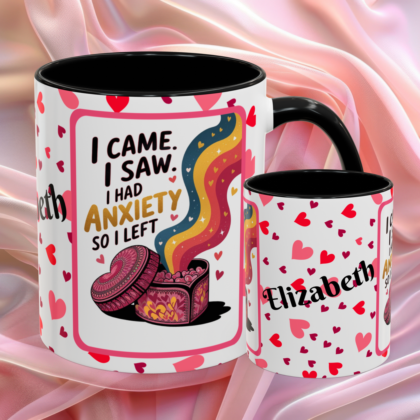 I Came I Saw Valentines mug with bold motivational message, empowering Valentine coffee cup design