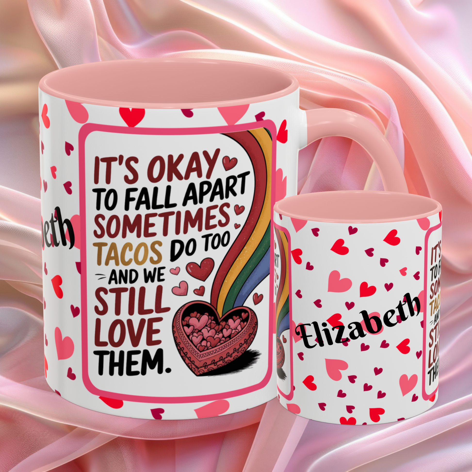 Its Okay To Fall Apart Valentines mug with gentle encouragement, supportive Valentine affirmation coffee cup