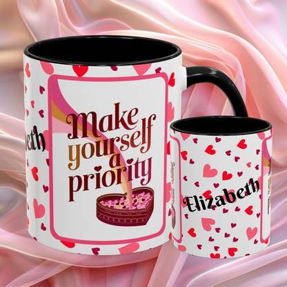 Make Yourself A Priority Valentines mug with wellness reminder, self care Valentine coffee cup