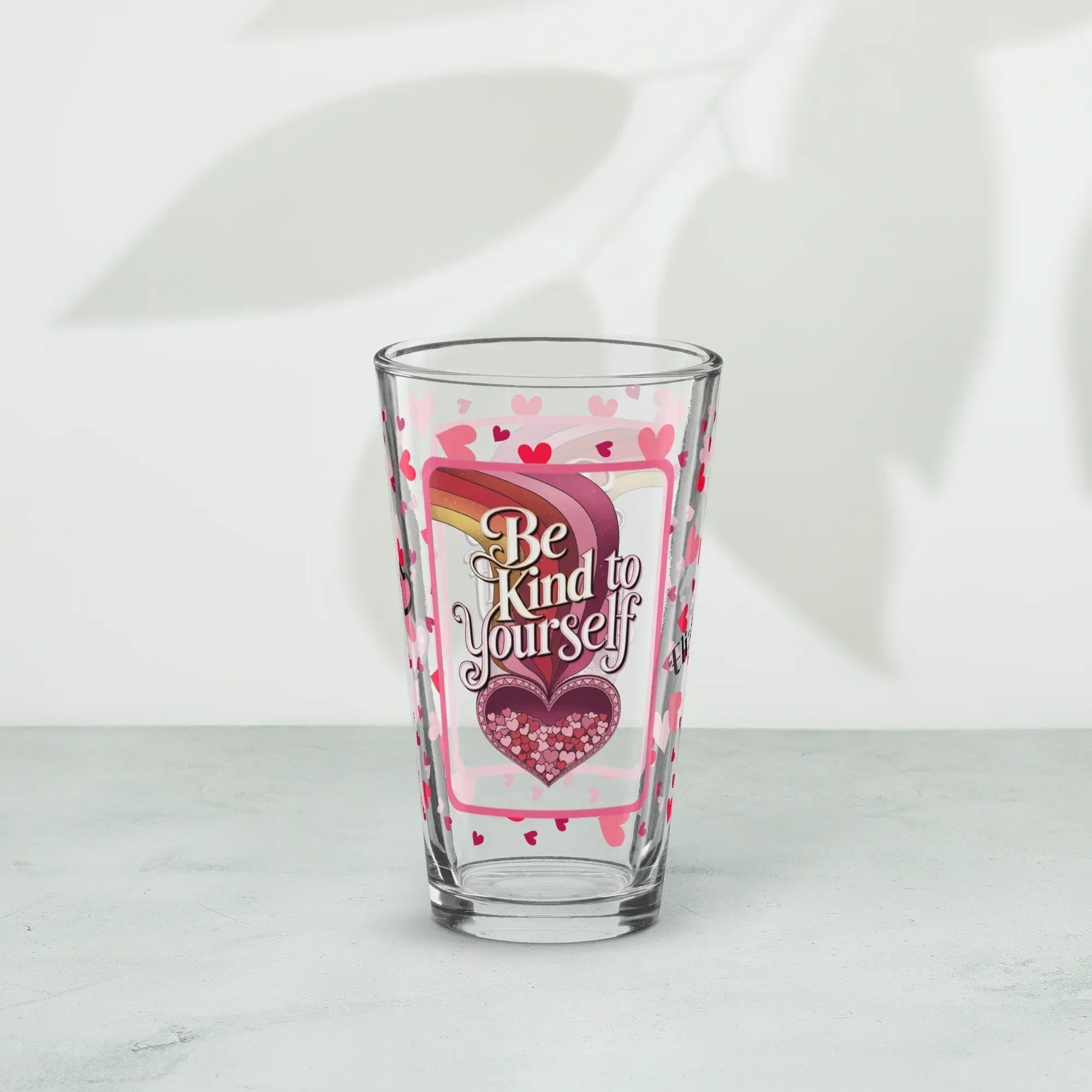 Shop our premium be kind yourself valentines day pint glass from MySisterIsASurvivor.