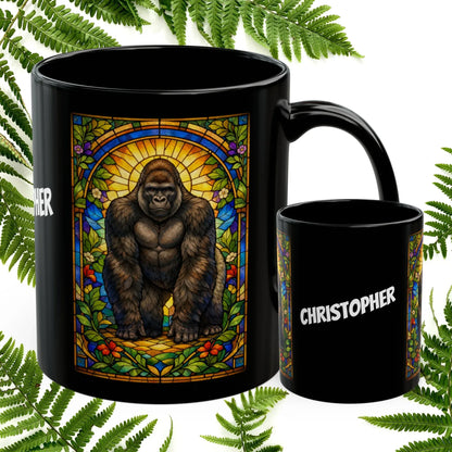 Shop our gorilla stained glass style black mug featuring the 11oz style option from MySisterIsASurvivor.