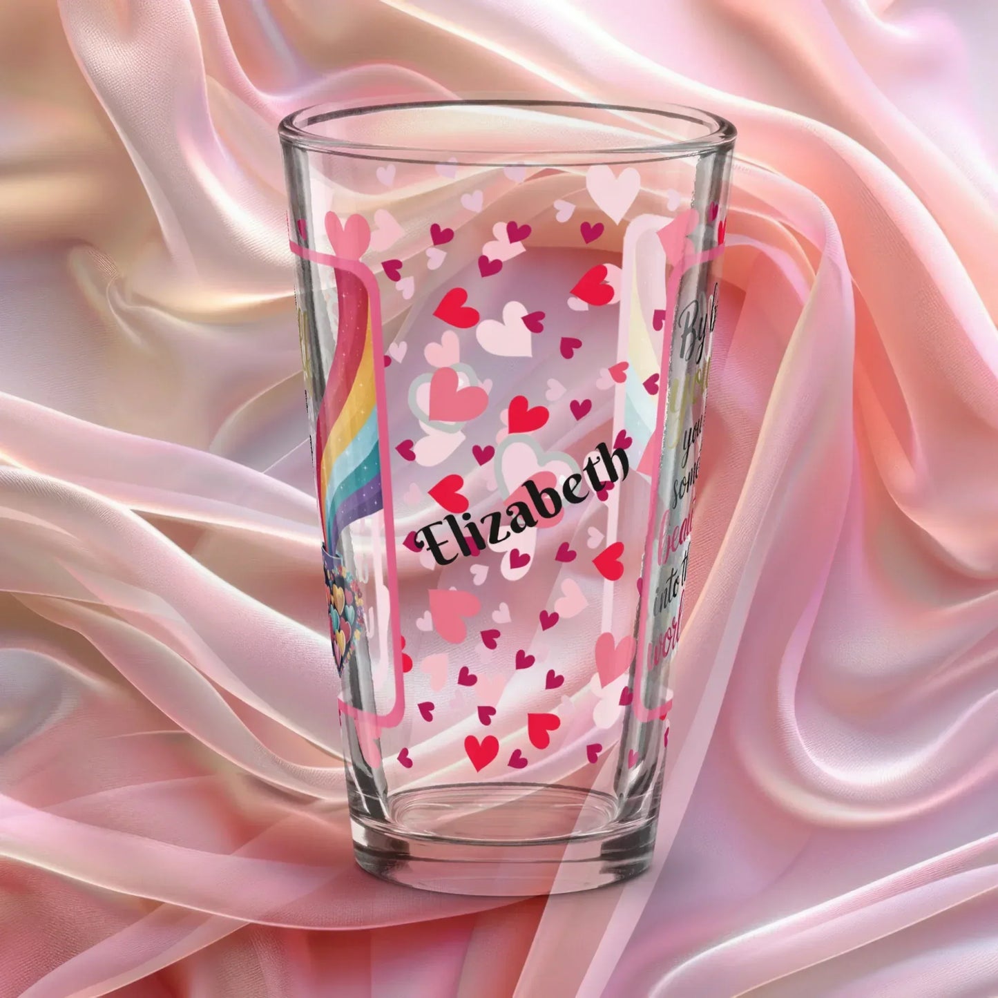 Shop our premium by being yourself valentines day pint glass from MySisterIsASurvivor.