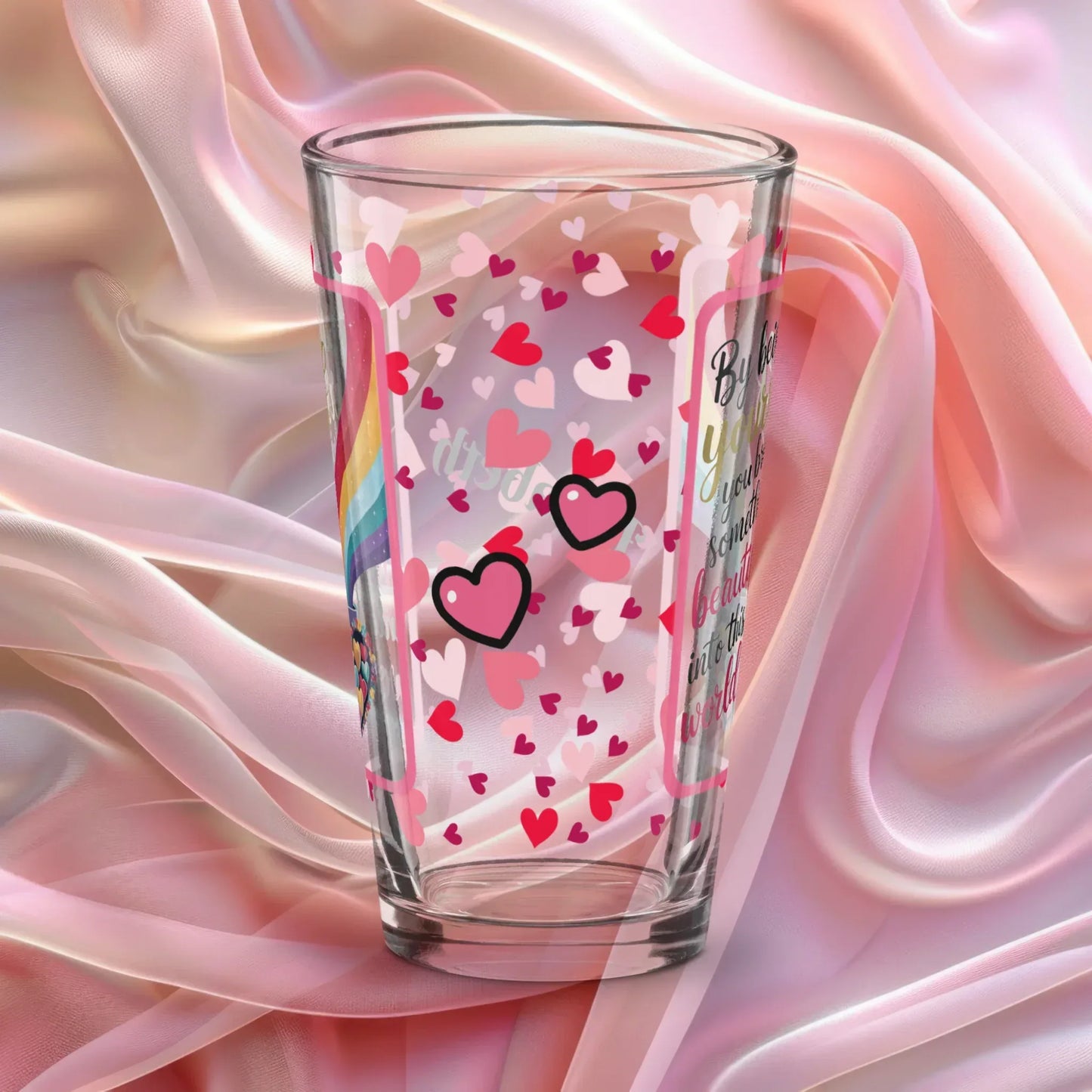 Shop our premium by being yourself valentines day pint glass from MySisterIsASurvivor.