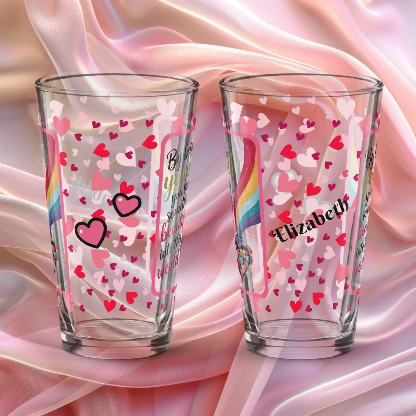 Shop our premium by being yourself valentines day pint glass from MySisterIsASurvivor.