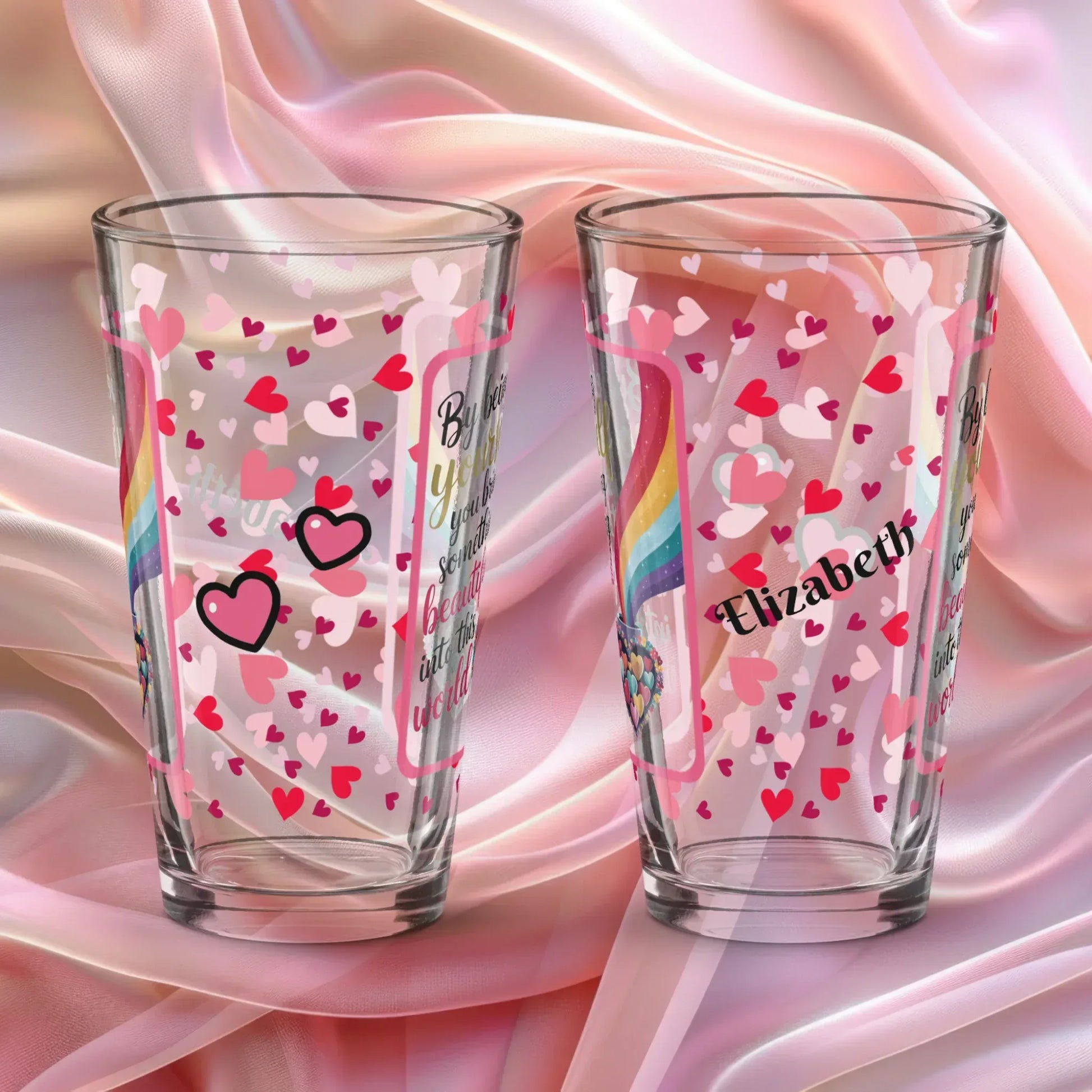 Shop our premium by being yourself valentines day pint glass from MySisterIsASurvivor.