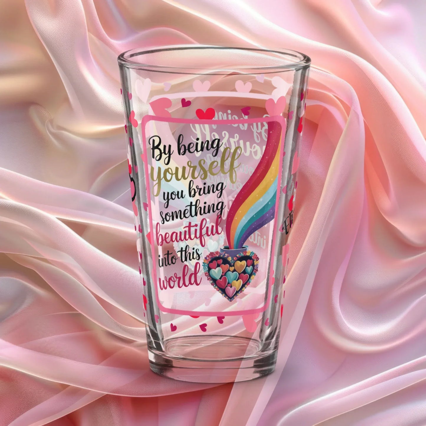Shop our premium by being yourself valentines day pint glass from MySisterIsASurvivor.