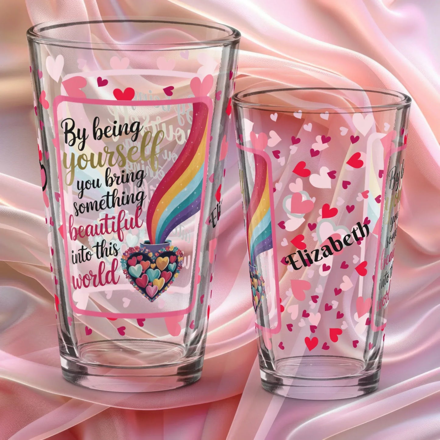 Shop our by being yourself valentines day pint glass featuring the 16oz style option from MySisterIsASurvivor.