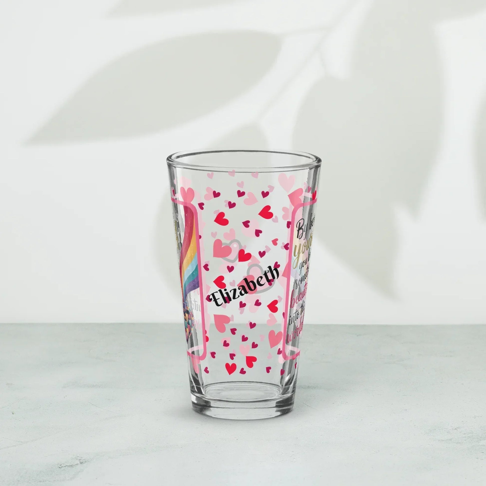 Shop our premium by being yourself valentines day pint glass from MySisterIsASurvivor.