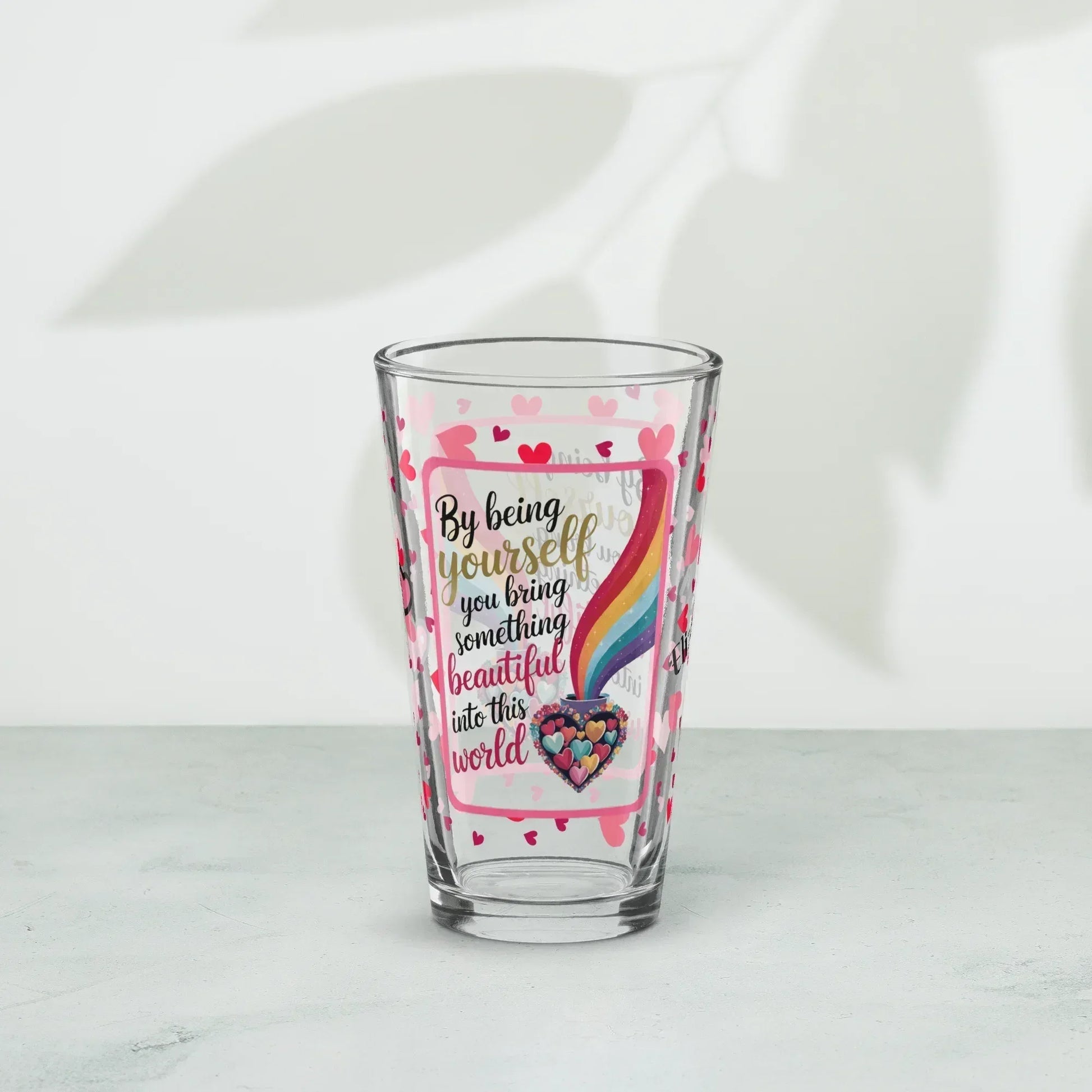 Shop our premium by being yourself valentines day pint glass from MySisterIsASurvivor.