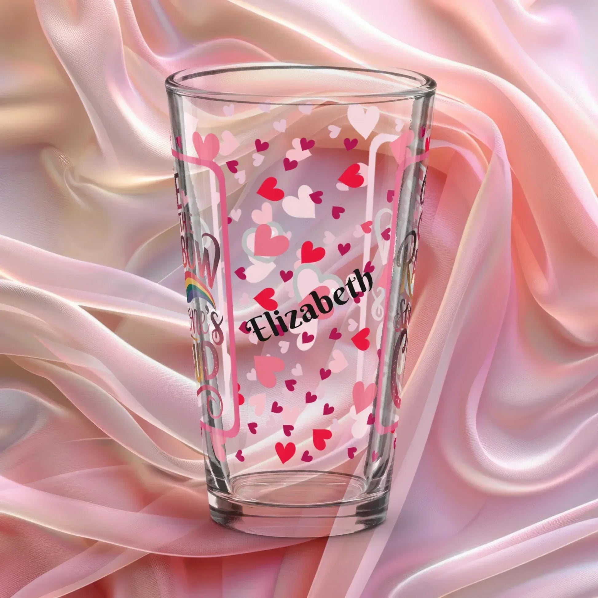 Shop our premium be the rainbow valentines day pint glass from MySisterIsASurvivor.