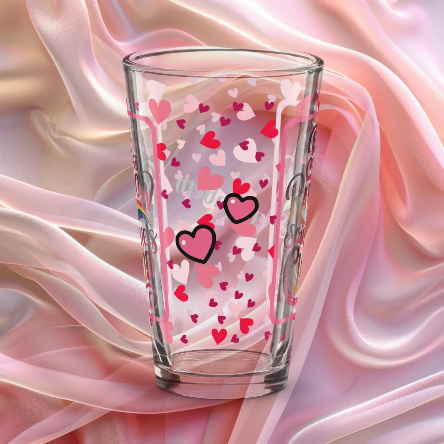 Shop our premium be the rainbow valentines day pint glass from MySisterIsASurvivor.