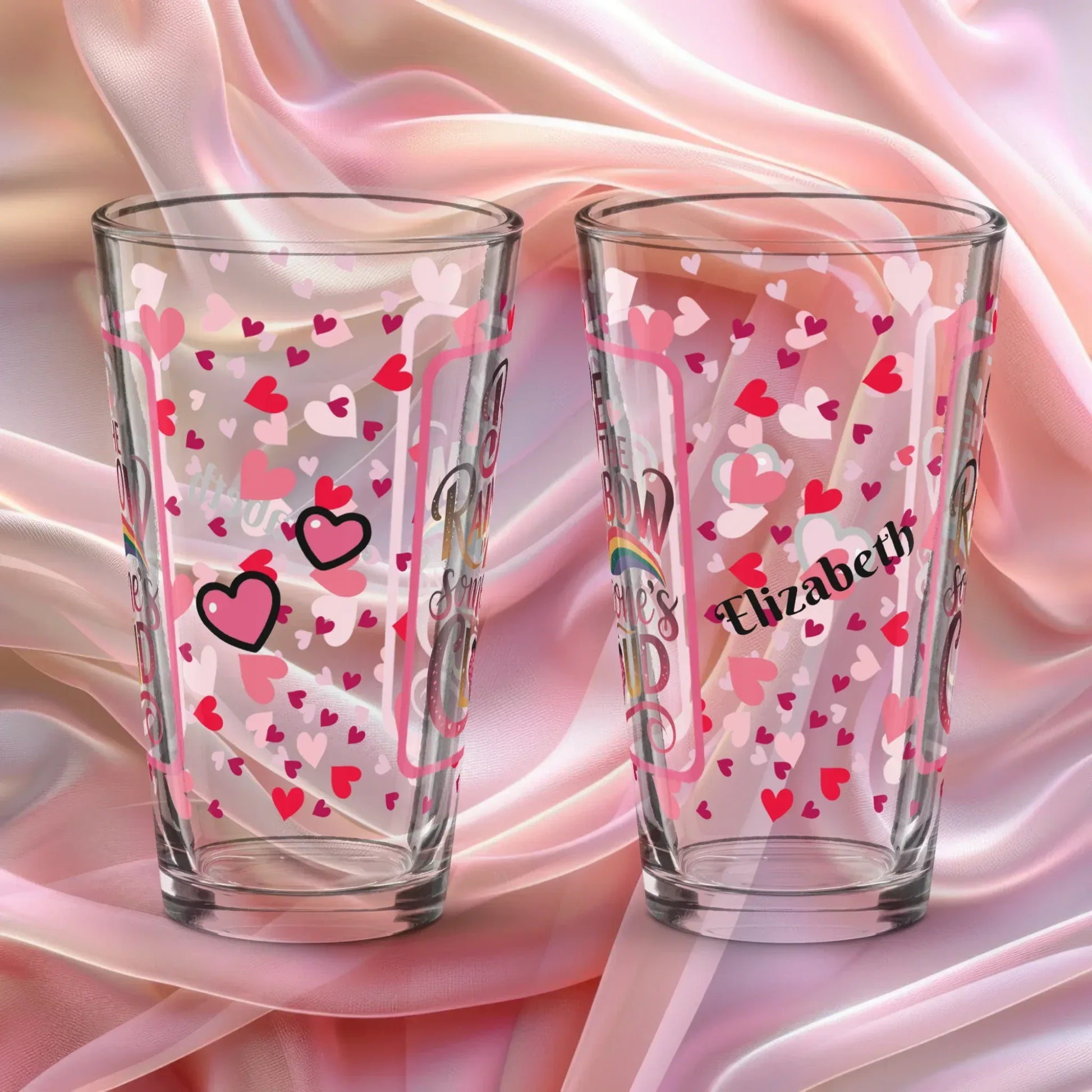Shop our premium be the rainbow valentines day pint glass from MySisterIsASurvivor.