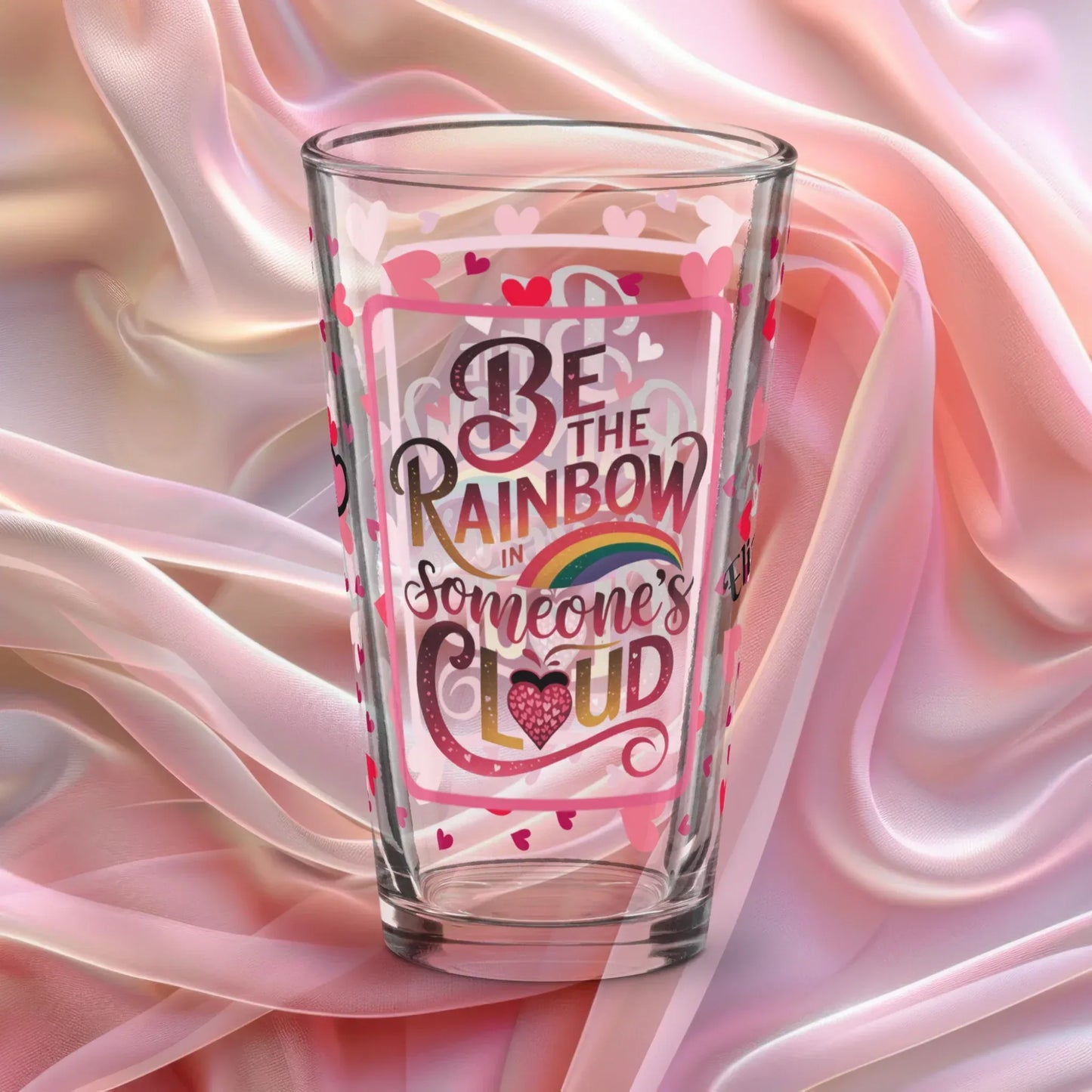 Shop our premium be the rainbow valentines day pint glass from MySisterIsASurvivor.