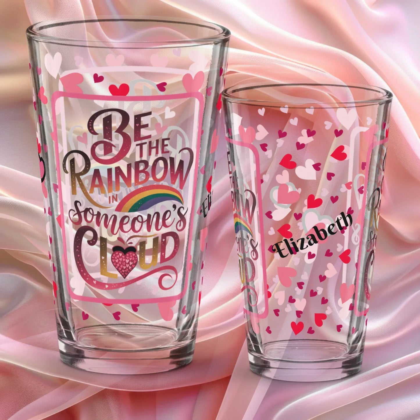 Shop our be the rainbow valentines day pint glass featuring the 16oz style option from MySisterIsASurvivor.