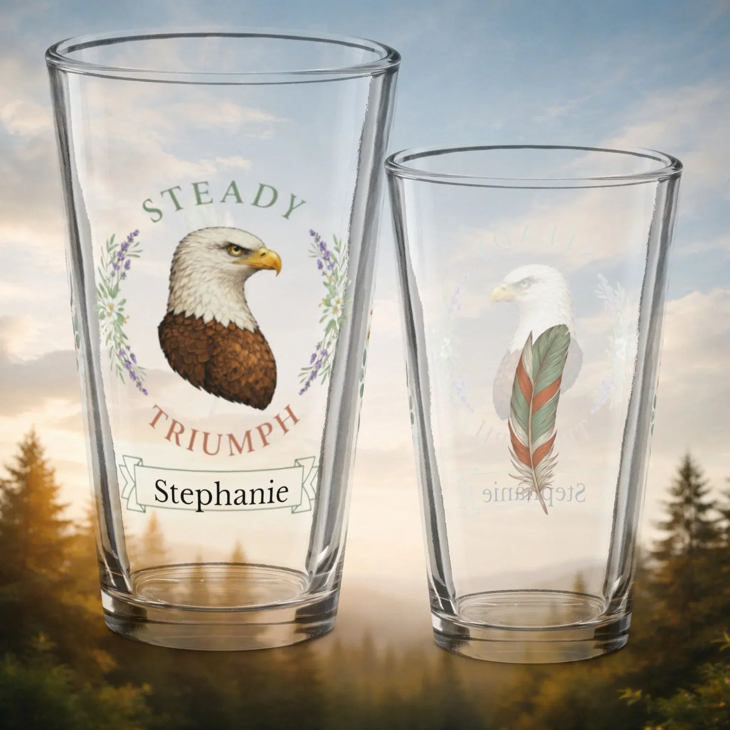 Shop our steady triumph eagle pint glass featuring the 16oz style option from MySisterIsASurvivor.