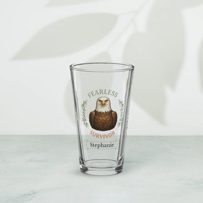 Shop our premium fearless survivor eagle pint glass from MySisterIsASurvivor.