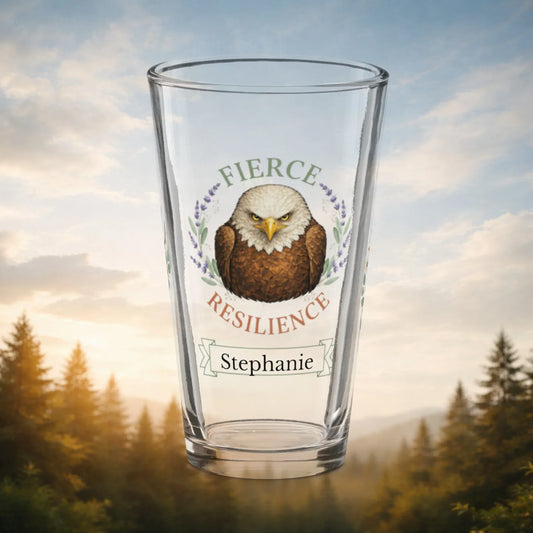 Shop our premium fierce resilience eagle pint glass from MySisterIsASurvivor.