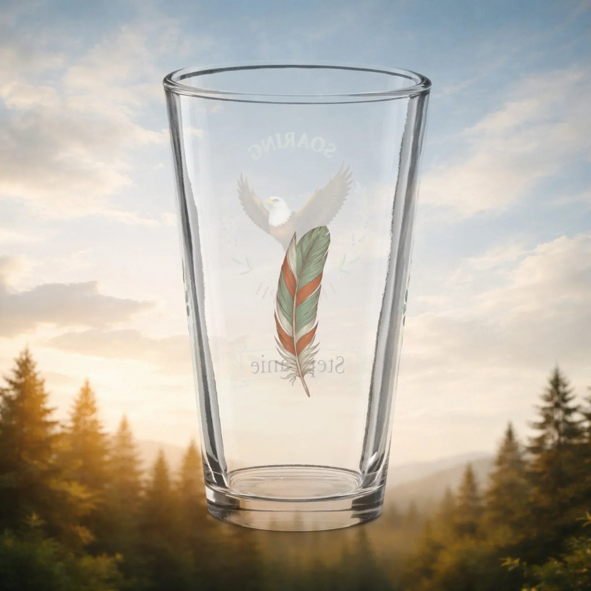 Shop our premium soaring triumph eagle pint glass from MySisterIsASurvivor.