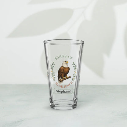 Shop our premium wings of resilience eagle pint glass from MySisterIsASurvivor.