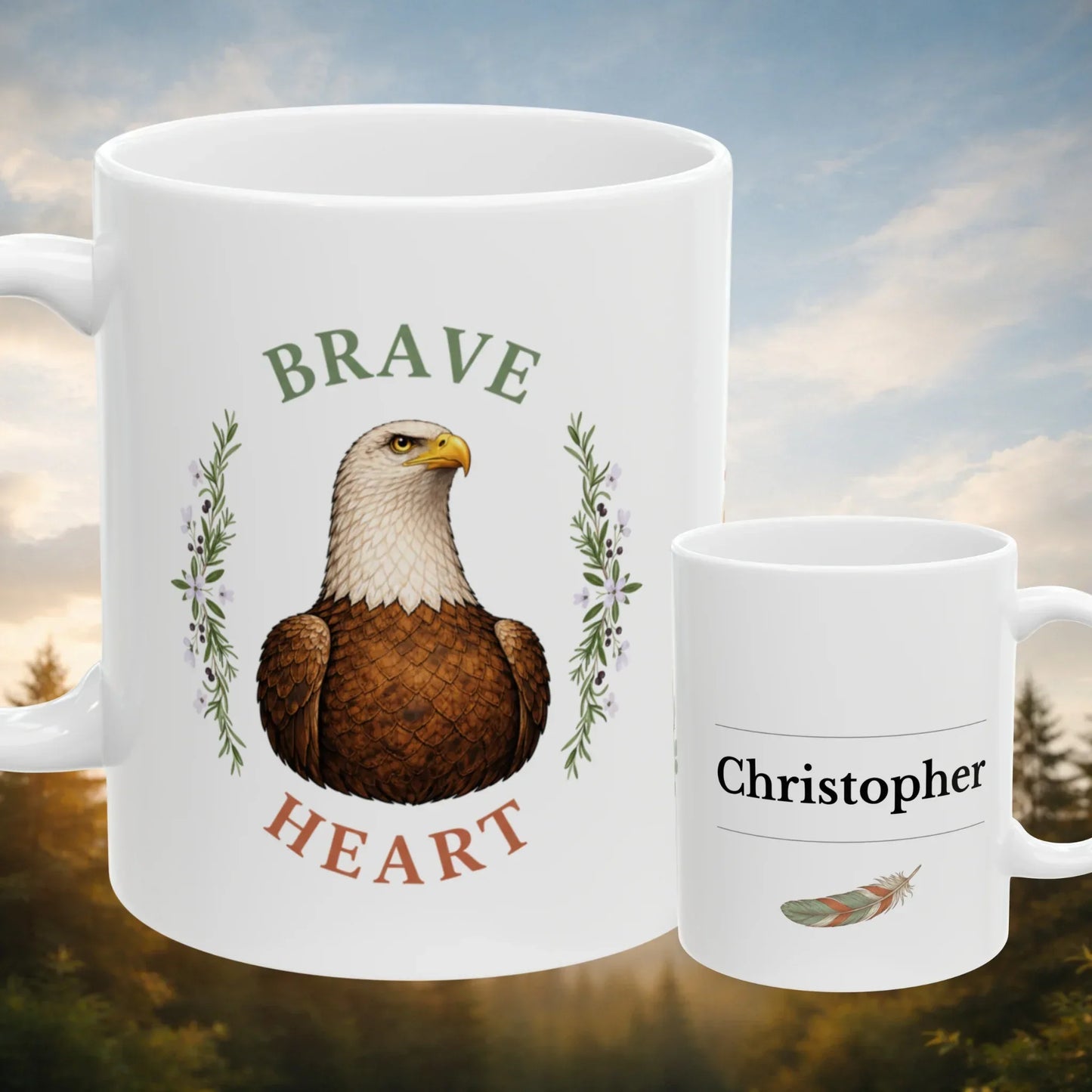 Shop our brave heart eagle mug featuring the 11oz style option from MySisterIsASurvivor.