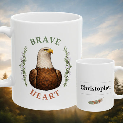 Shop our brave heart eagle mug featuring the 11oz style option from MySisterIsASurvivor.
