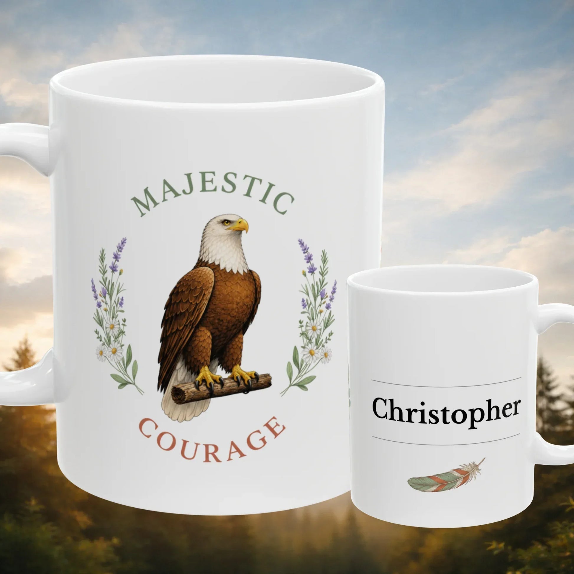 Shop our majestic courage eagle mug featuring the 11oz style option from MySisterIsASurvivor.