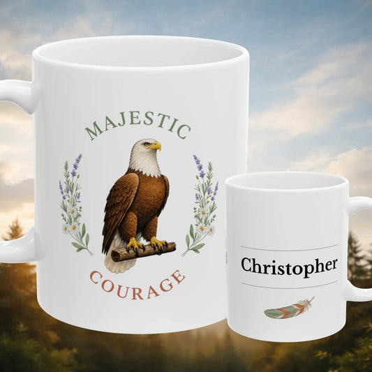 Shop our majestic courage eagle mug featuring the 11oz style option from MySisterIsASurvivor.