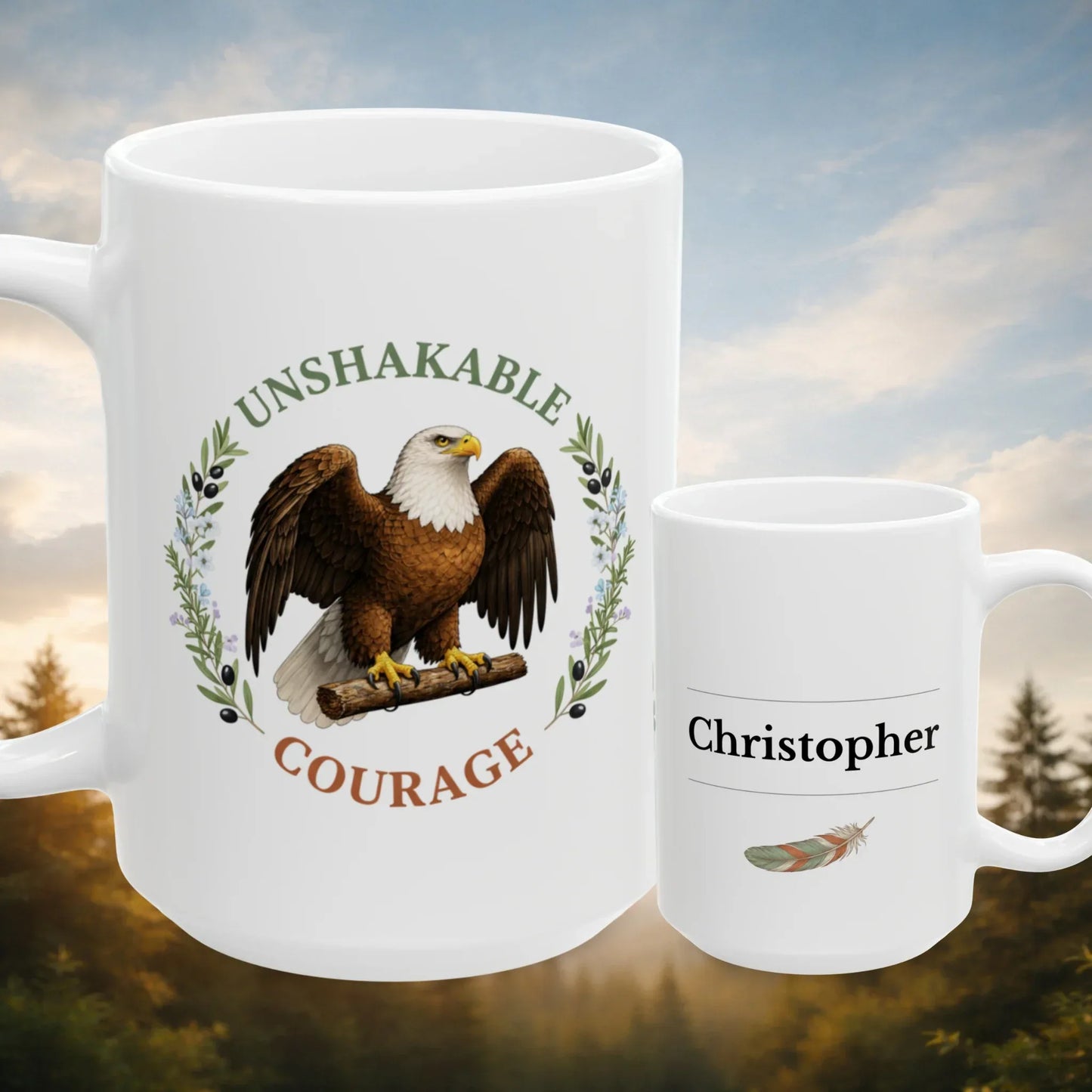Shop our premium unshakable courage eagle mug from MySisterIsASurvivor.