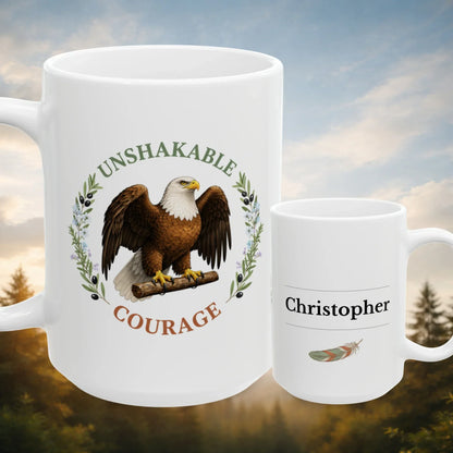 Shop our premium unshakable courage eagle mug from MySisterIsASurvivor.